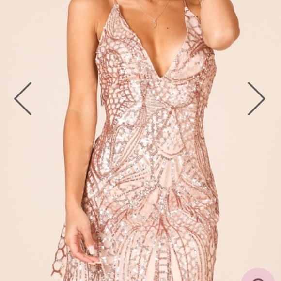 NWT Showpo Rose Gold Sequin Mini Dress - Picture 4 of 8